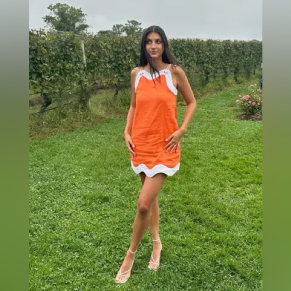 STAUD Orange Renata Linen Mini Dress XS 0 2